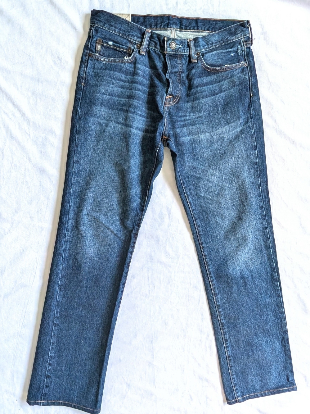 Mens Abercrombie And Fitch 32×34 Classic Straight Jeans Button Medium Dark Wash